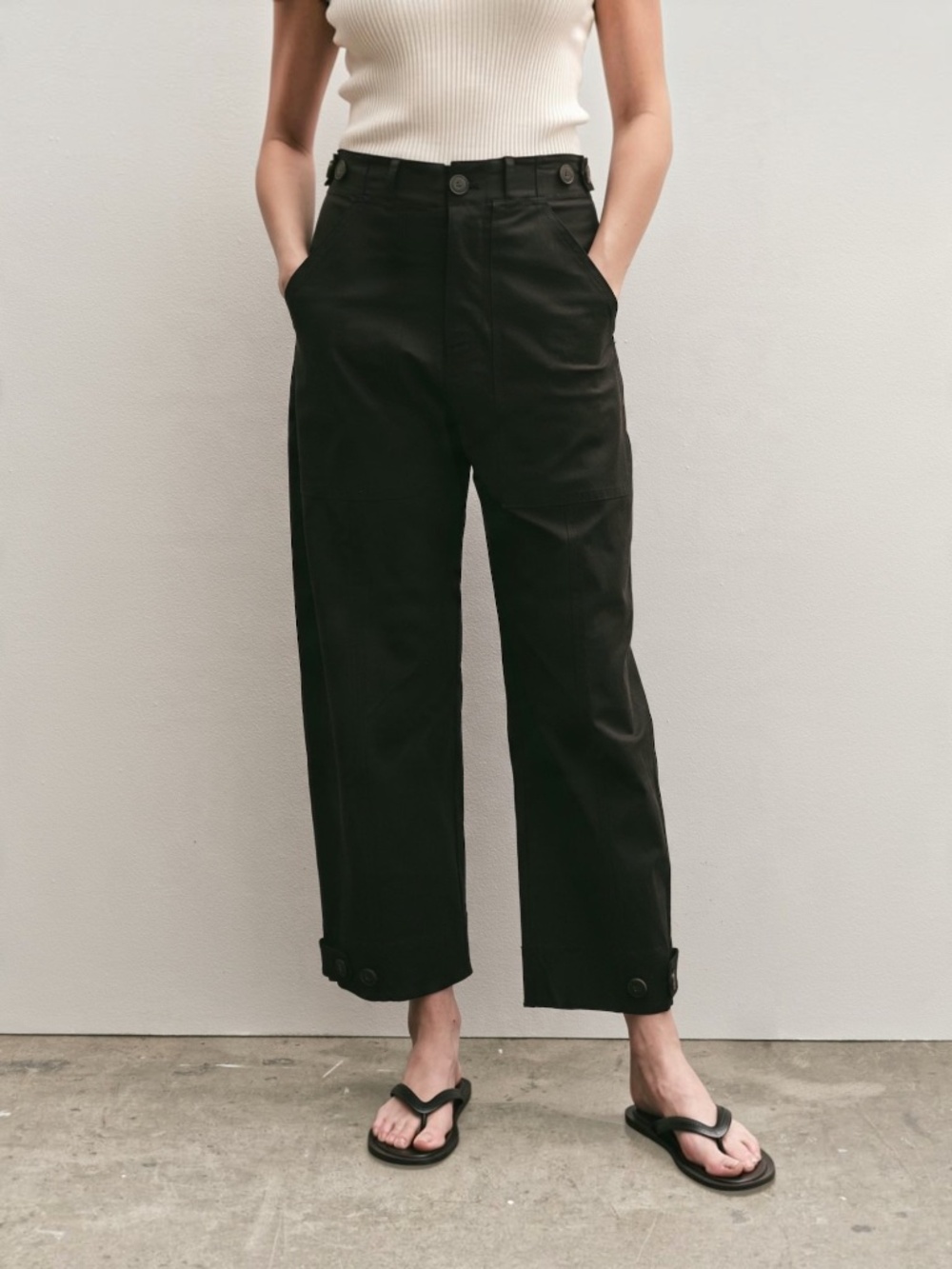 Mijeong Park Cropped Workwear Pants Black Utility Trousers Size S